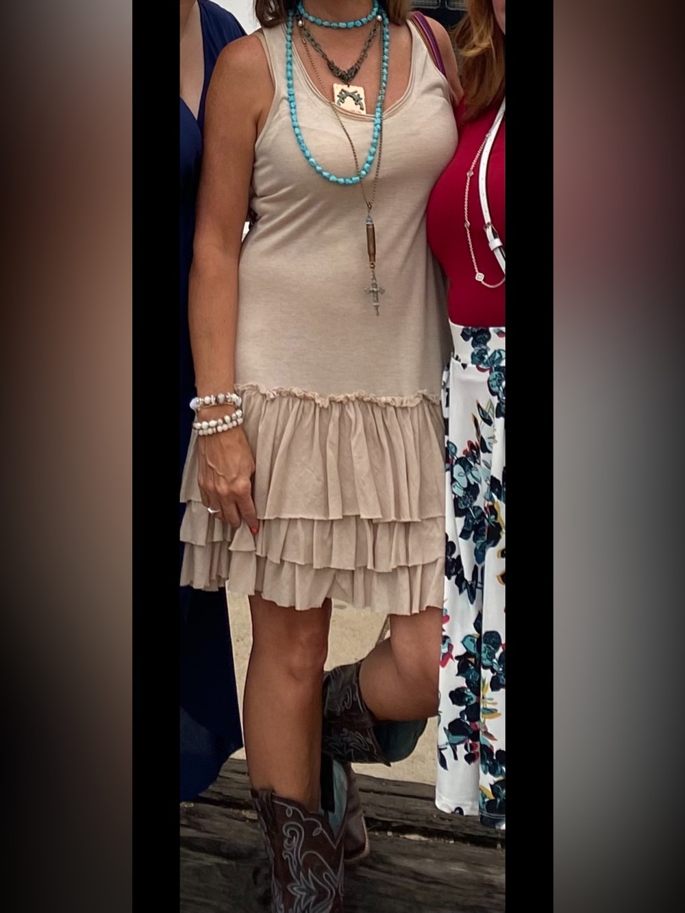 Sleeveless Beige Ruffle Dress